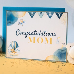 Jolie carte postale pour future maman - Édition bébé garçon avec 9 activités amusantes | Papier, enveloppe et cachet de cire respectueux de l'environnement