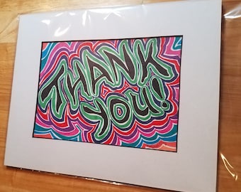 THANK YOU- Sharpie Art, Inspirational Art, Original Art, Colorful Art, Wall Hangings, Paintings, Gift, Free Shipping