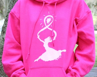 Pink Hoodie, Donation to Breast Cancer Survivor, Original Design, Silk Screen, Cotton, Polyester, Fleece, Small, Free Shipping