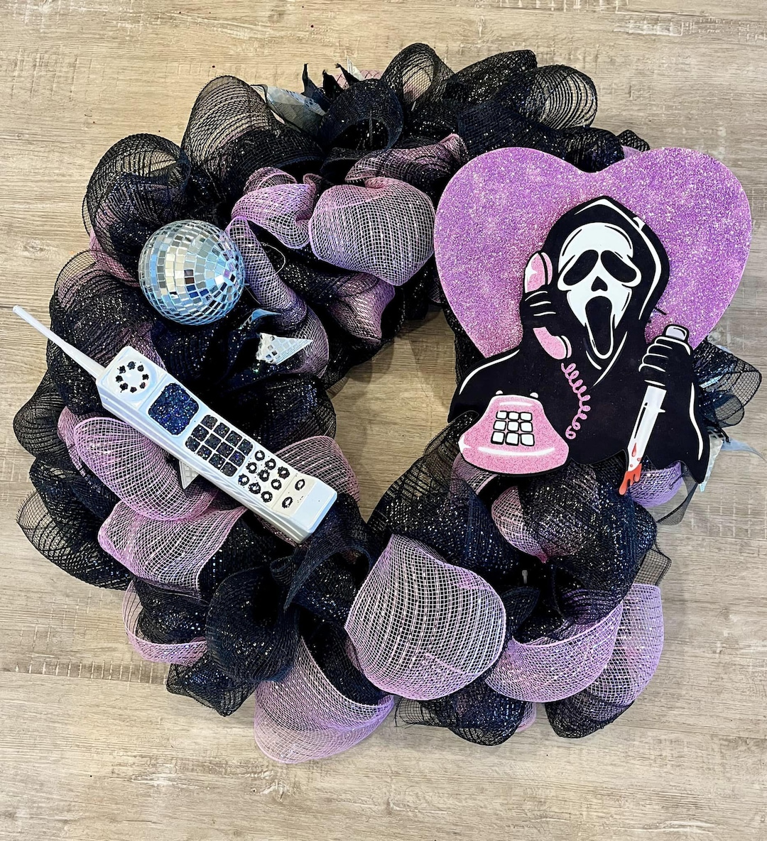 Screaminspired Halloween Wreath Pink and Black Deco Mesh Wreath With(00)