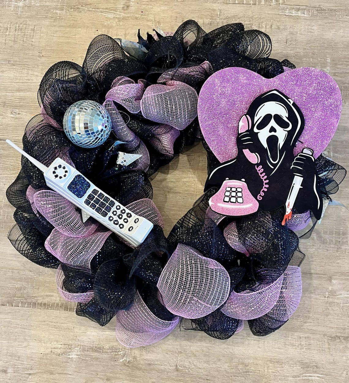 Screaminspired Halloween Wreath Pink and Black Deco Mesh Wreath With