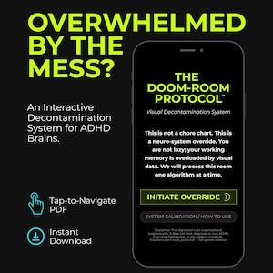 Pianificatore di pulizie per ADHD, Protocollo di ripristino della stanza della sventura, Strumento per la paralisi da compiti, Ausilio per la disfunzione esecutiva, Organizzazione digitale per adulti neurodivergenti