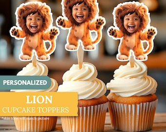 Lion Face Cupcake Toppers | Personalized Lion Party Decor | Custom Cake Decorations | Digital Download
