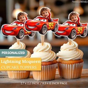 Lightning McQueen Cupcake Toppers | Personalized Party Decor | Custom Cake Decorations | Digital Download