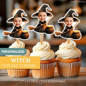 Toppers per cupcake con volto di strega / Decorazioni per feste personalizzate / Decorazioni per torte personalizzate / Download digitale