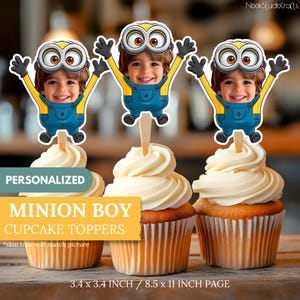 Toppers per cupcake Minion Boy / Personalizzati con il tuo viso / Decorazioni per torte personalizzate / Download digitale