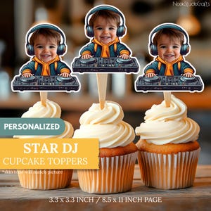 Adornos para cupcakes con diseño de DJ estrella / Personalizados con tu cara / Decoraciones para tartas personalizadas / Descarga digital