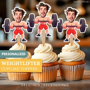 Personalized Weightlifter Cupcake Toppers: Gym Birthday Decor (Digital Download PDF File)