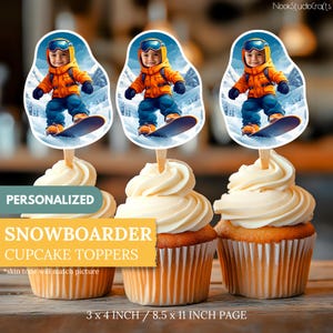 Snowboarder Face Cupcake Toppers | Personalized Party Decor | Custom Cake Decorations | Digital Download