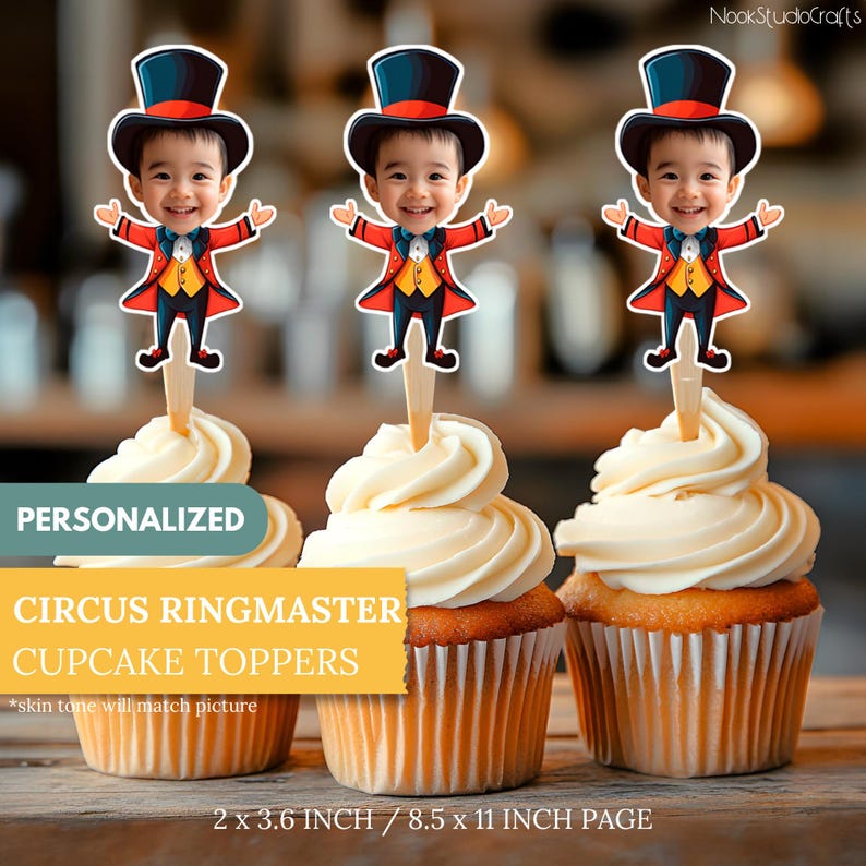 Personalized Circus Ringmaster Cupcake Toppers With Photo: Custom Party ...