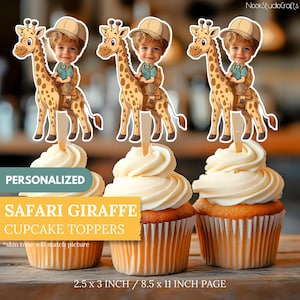 Safari-cupcaketoppers met girafgezicht | Gepersonaliseerde feestdecoratie | Taartdecoraties op maat | Digitale download