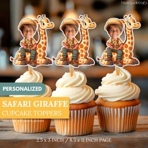 Safari-cupcaketoppers met girafgezicht | Gepersonaliseerde feestdecoratie | Taartdecoraties op maat | Digitale download