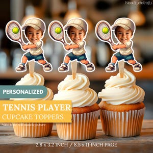 Tennis Player Cupcake Toppers | Personalized with Your Face | Custom Cake Decorations | Digital Download