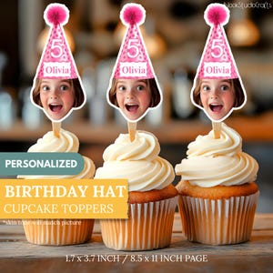 Personalized Birthday Hat Cupcake Toppers: Glitter Celebration Picks (Digital Download)
