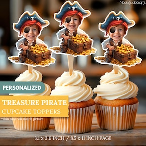 Décoration pour cupcakes visage de pirate Treasure | Décoration de fête personnalisée | Décorations de gâteau personnalisées | Téléchargement numérique