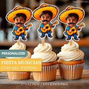 Fiesta Musician Face Cupcake Toppers | Personalized Party Decor | Custom Cake Decorations | Digital Download