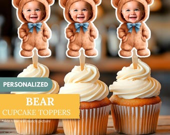 Bear Face Cupcake Toppers | Personalized Party Decor | Custom Cake Decorations | Digital Download