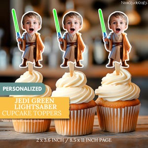 Personalized Jedi Green Lightsaber Photo Cupcake Toppers: Birthday Party Decor (PDF)