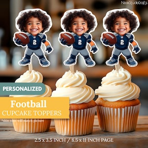 Football Face Cupcake Toppers | Personalized Party Decor | Custom Cake Decorations | Digital Download