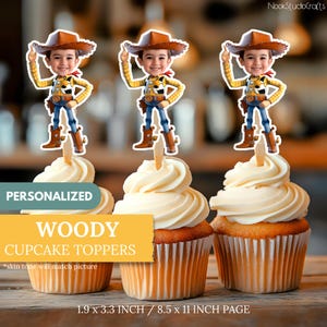 Toppers per cupcake Woody Face / Decorazioni per feste Woody personalizzate / Decorazioni per torte personalizzate / Download digitale