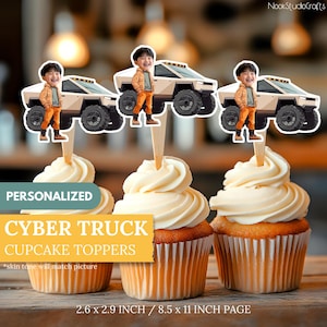 Personalized Cyber Truck Cupcake Toppers: Custom Party Decor (Digital Download)