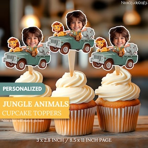 Jungle Animals Cupcake Toppers | Personalized Party Decor | Custom Cake Decorations | Digital Download