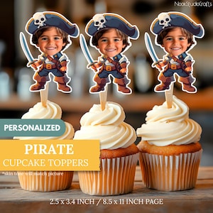 Décorations pour cupcakes avec visage de pirate | Décoration de fête personnalisée | Décorations de gâteau personnalisées | Téléchargement numérique