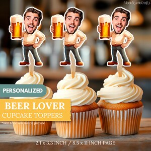 Personalized Beer Lover Cupcake Topper | Custom Beer Guy Face Design for Birthday Parties