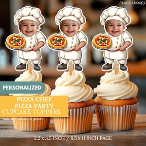 Personalized Pizza Chef Cupcake Toppers: Custom Party Decor (Digital Download)