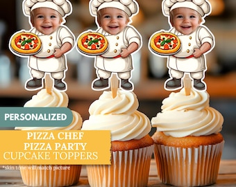 Personalized Pizza Chef Cupcake Toppers: Custom Party Decor (Digital Download)