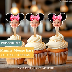 Personalized Minnie Mouse Ears Cupcake Toppers (Digital Download)