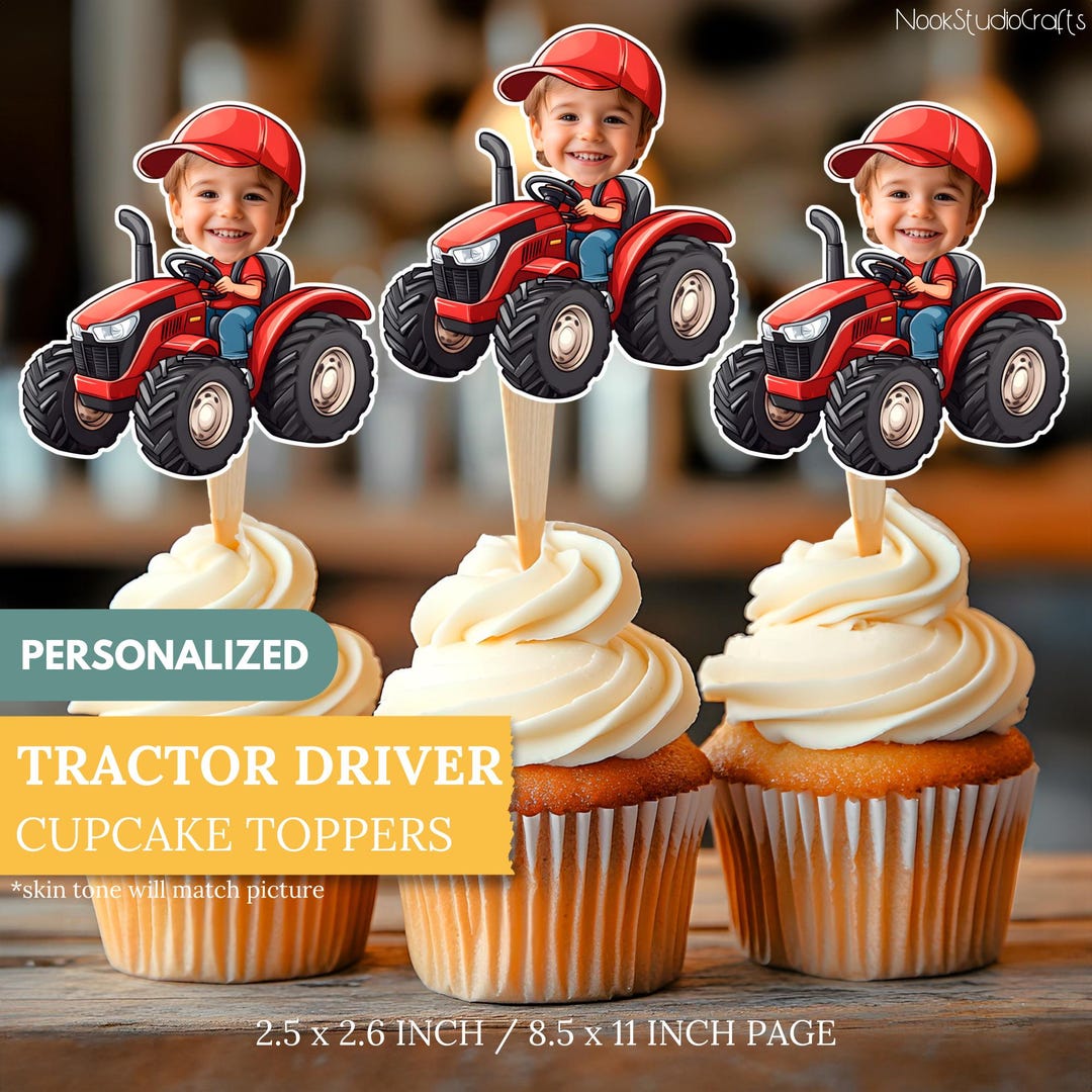 Tractor Driver Cupcake Toppers | Personalized Cake Decorations | Custom ...
