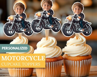 Motorrad-Gesicht Cupcake Toppers | Personalisierte Party Dekor | Benutzerdefinierte Kuchendekorationen | Digitaler Download