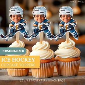 Ice Hockey Face Cupcake Toppers | Personalized Hockey Cake Decorations | Custom Face Cupcake Topper | Digital Download