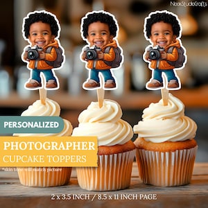 Photographer Cupcake Toppers | Personalized with Your Face | Custom Cake Decorations | Digital Download