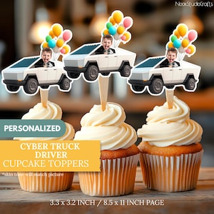 Personalized Cyber Truck Cupcake Toppers: Custom Party Decor (Digital Download)