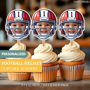 Football Helmet Cupcake Toppers | Personalized Football Party Decor | Custom Cake Decorations | Digital Download