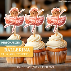 Personalized Ballerina Face Cupcake Toppers | Custom Cake Decorations | Ballet Party Decor | Digital Download
