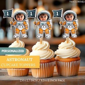 Astronaut Face Cupcake Toppers | Personalized Party Decor | Custom Cake Decorations | Digital Download