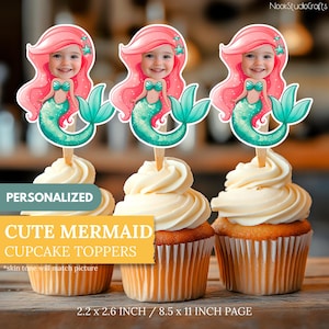 Personalized Mermaid Cupcake Toppers: Custom Party Decor (Digital Download)