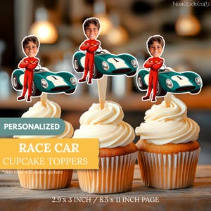 Race Car Cupcake Toppers | Personalized Party Decor | Custom Cake Decorations | Digital Download