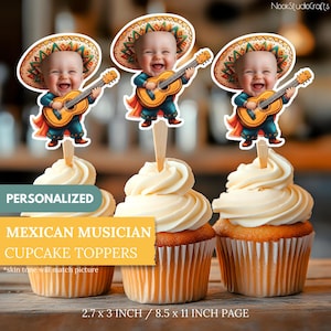 Mexican Musician Face Cupcake Toppers | Personalized Party Decor | Custom Cake Decorations | Digital Download
