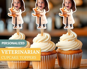Veterinarian Face Cupcake Toppers | Personalized Party Decor | Custom Cake Decorations | Digital Download