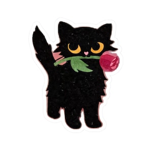 Black Kitty Cat With Rose Sticker