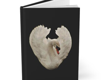 White Swan Herz Schwarz Hardcover Lined Journal | Elegante Schwan Illustration, Schwarzer Deckel