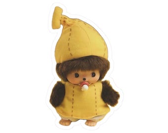 Gelbe Banane Monchhichi Plüsch Doll Sticker | Süßer Retro Charakter Sticker