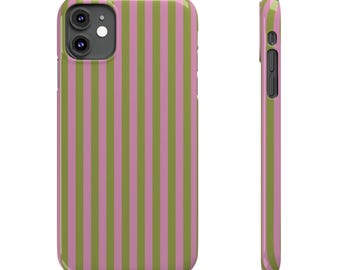 Pink und Matcha Grün Vertikal Gestreiftes Muster iPhone Hülle | Retro Streifen