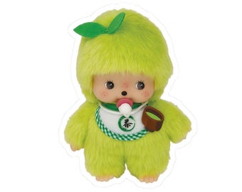 Matcha Monchichi Grün Plüsch-Puppenaufkleber | Kawaii Fruit Charakter Vinyl