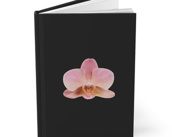 Rosa Orchidee Blumenschwarz Hardcover gefüttertes Journal | Mattschwarzer Bezug