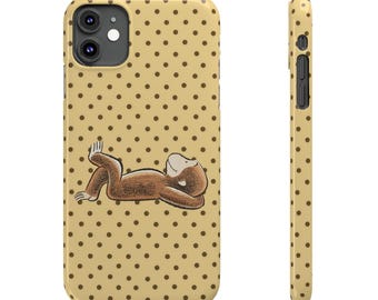 Gelb und Braun Tupfen neugieriger Affe George dünne iPhone Hülle | Süße Tier Handyhülle Zoo Cartoon Vintage